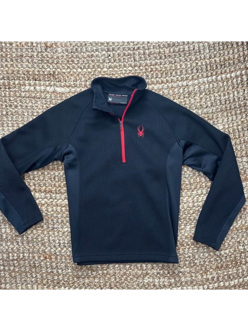 Spyder Mens 1/4 Zip Pullover Fleece Sweater Black Red Logo⁠ Small